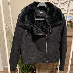 DKNY Women’s Bomber Jacket with Faux Fur Collar